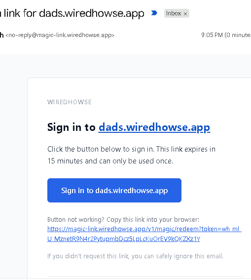 Magic link email